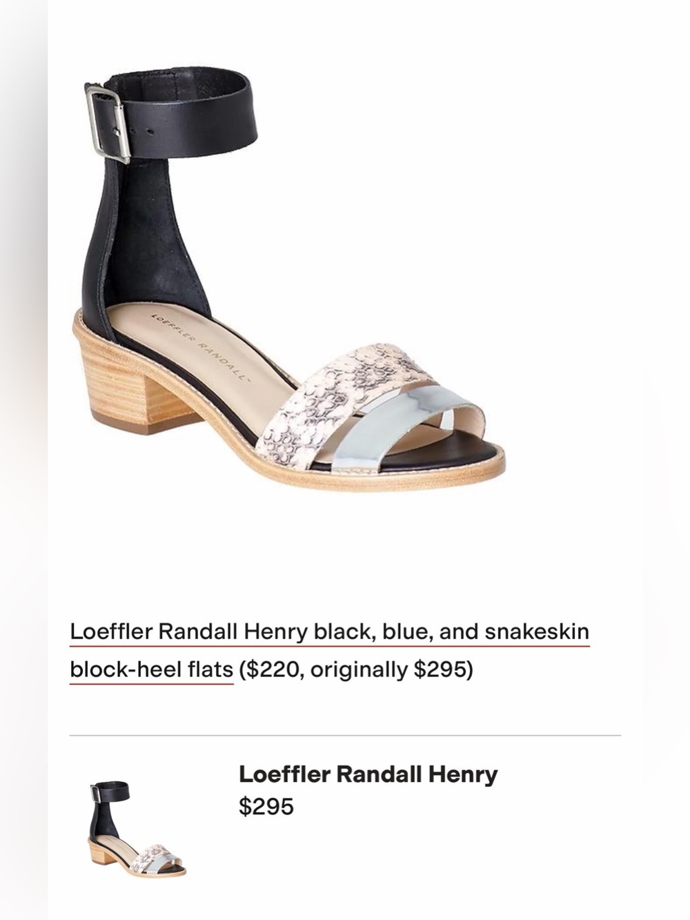Loeffler Randall Women's Henry Leather Snake City Sandal Black Cream Silver 9